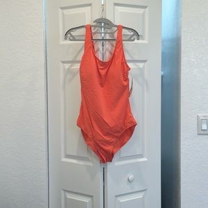 Coral one piece swimsuit. With low back.